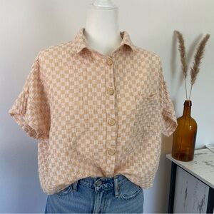 Rylee + Cru gauzy checkered button down top